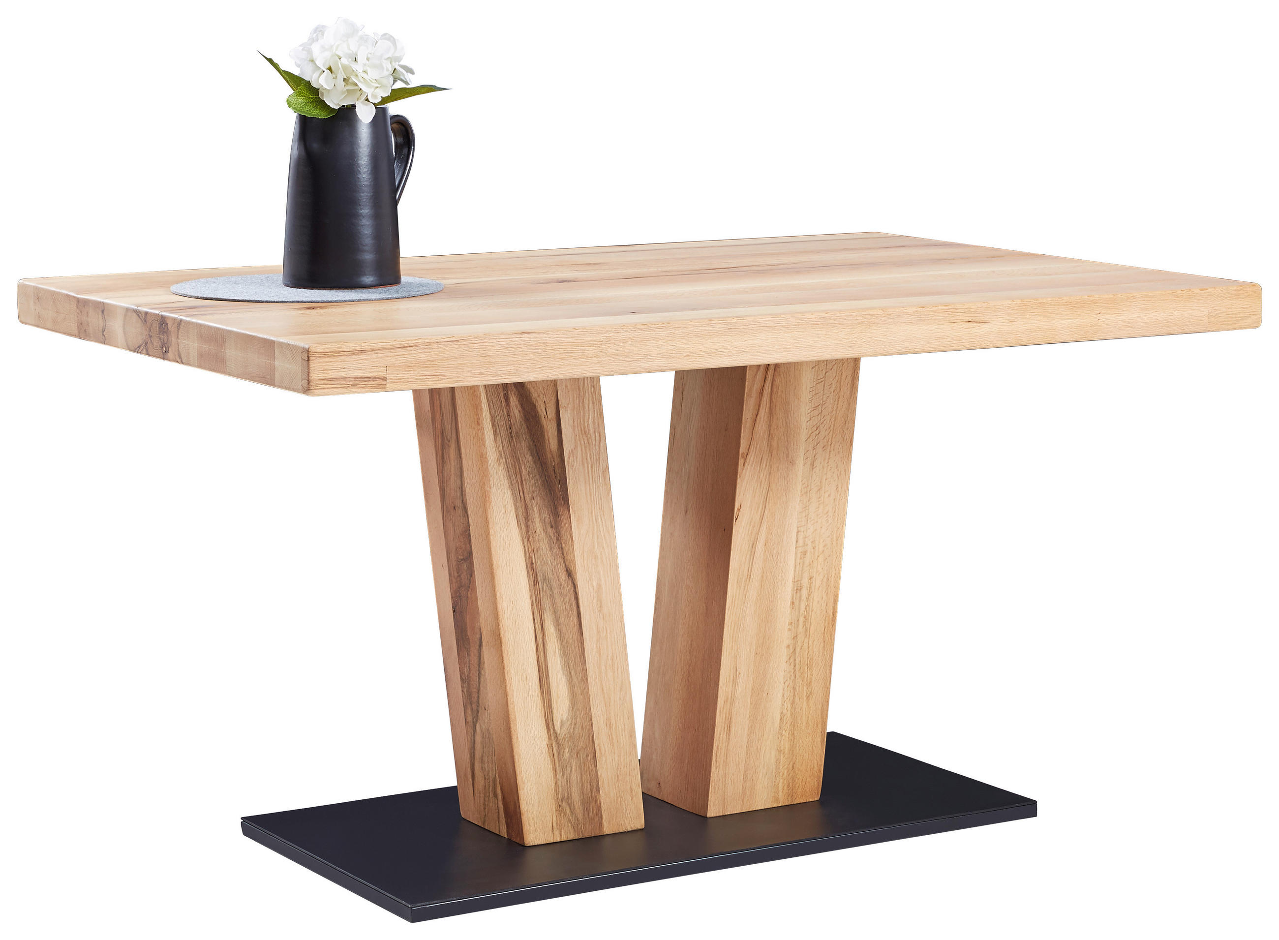 ESSTISCH Balkeneiche massiv rechteckig Eichefarben  - Eichefarben/Schwarz, Natur, Holz/Metall (140/90/76cm) - Valdera