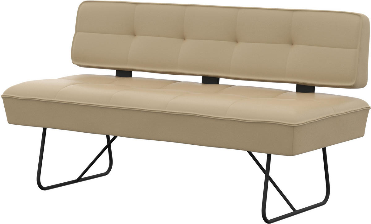SITZBANK 165/88/66 cm Echtleder Beige  - Beige/Schwarz, Design, Leder/Metall (165/88/66cm) - Moderano
