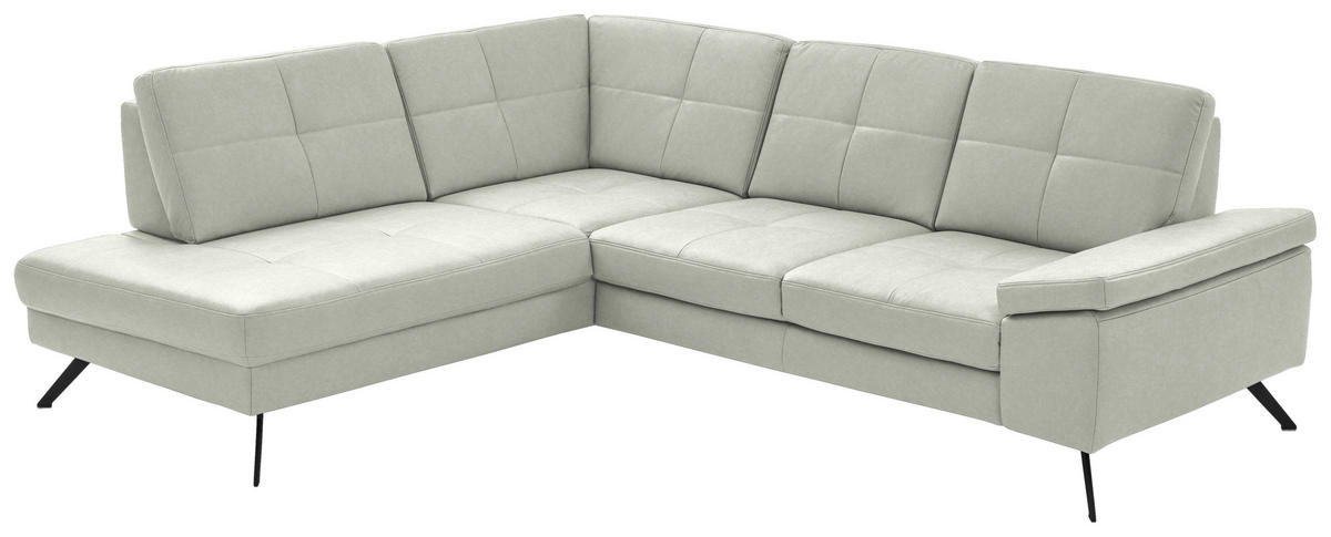 ECKSOFA in Lederlook, Mikrofaser Hellgrau  - Hellgrau/Schwarz, Design, Textil/Metall (194/261cm) - Beldomo System