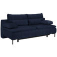 BOXSPRINGSOFA Webstoff Dunkelblau Rückenkissen, Armlehnenkissen, Bettkasten, Schlaffunktion, Rücken echt  - Schwarz/Dunkelblau, Design, Textil/Metall (202/93/100cm) - Novel