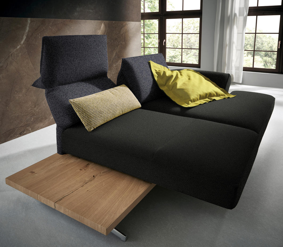 ECKSOFA in Flachgewebe Schwarz, Dunkelblau  - Chromfarben/Schwarz, Design, Holz/Textil (240/132cm) - Koinor