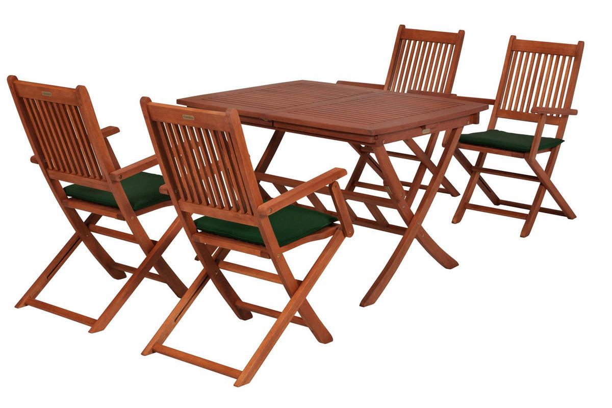 GARTENTISCHGRUPPE EukalyptusholzHartholz  - Eukalyptusholzfarben/Grün, KONVENTIONELL, Holz/Textil - Gardenson