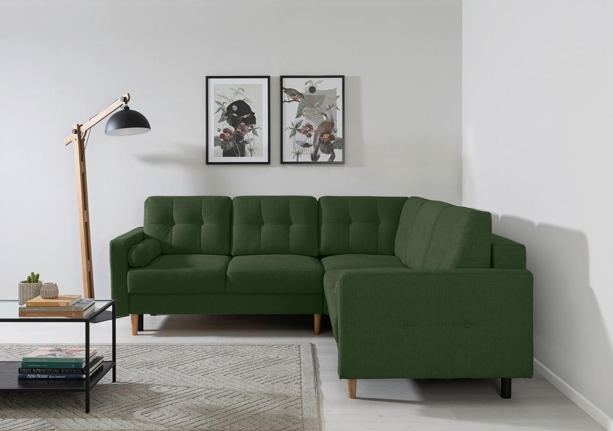 ECKSOFA in Grün  - Buchefarben/Grün, Design, Holz/Textil (242/242cm) - MID.YOU