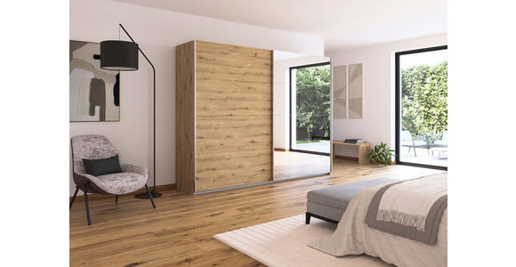 SCHWEBETÜRENSCHRANK  in Eiche Artisan  - Alufarben/Eiche Artisan, KONVENTIONELL, Glas/Holzwerkstoff (271/210/62cm) - Xora