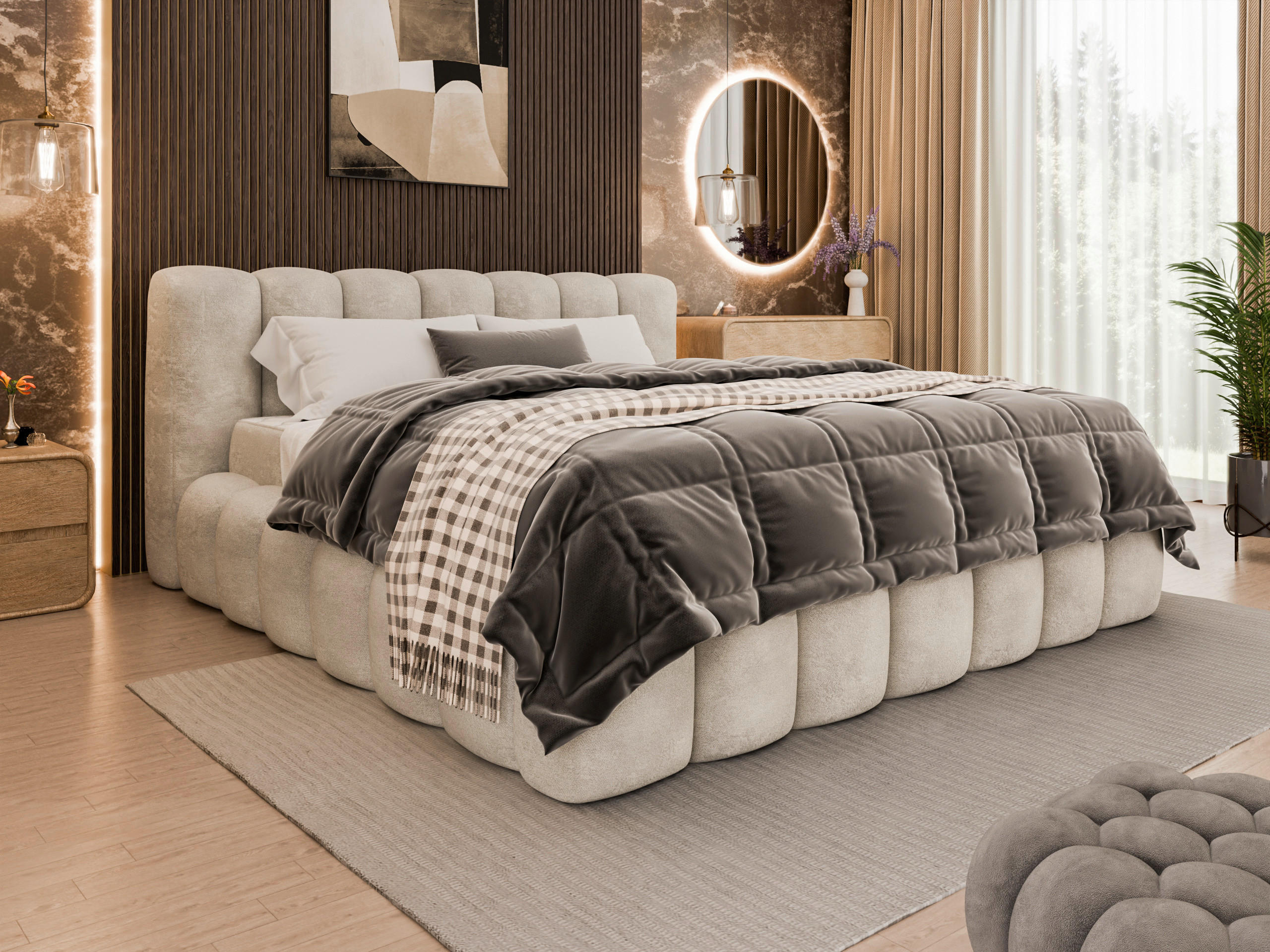 POLSTERBETT Cloudy Lattenrost, Bettkasten 180/200 cm  in Creme  - Birkefarben/Creme, Trend, Holz/Kunststoff (180/200cm) - Esposa