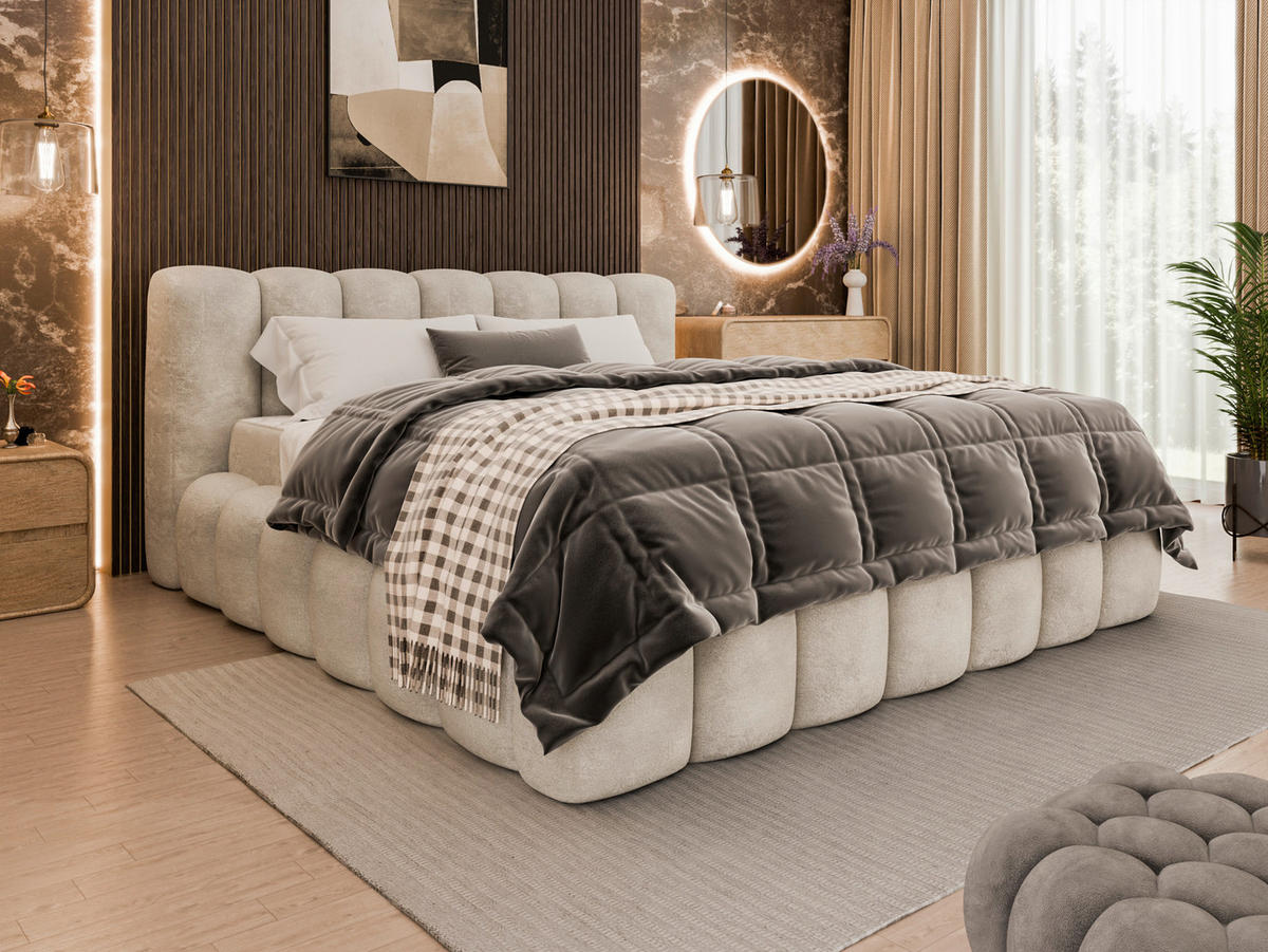 POLSTERBETT Bettkasten Creme 180/200 cm  - Creme/Schwarz, Trend, Kunststoff/Textil (180/200cm) - Esposa