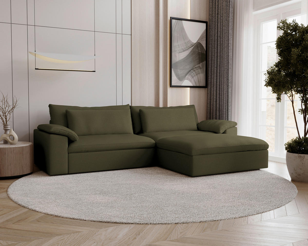 ECKSOFA  Chenille Grün  - Schwarz/Grün, Modern, Kunststoff/Textil (306/198cm) - Carryhome