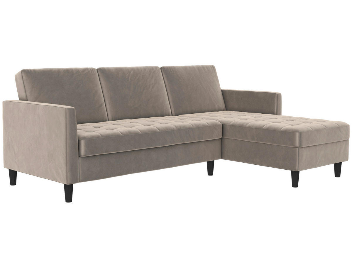 ECKSOFA PALERMO in Velours Taupe  - Taupe/Schwarz, Basics, Kunststoff/Textil (213/154cm) - Livetastic
