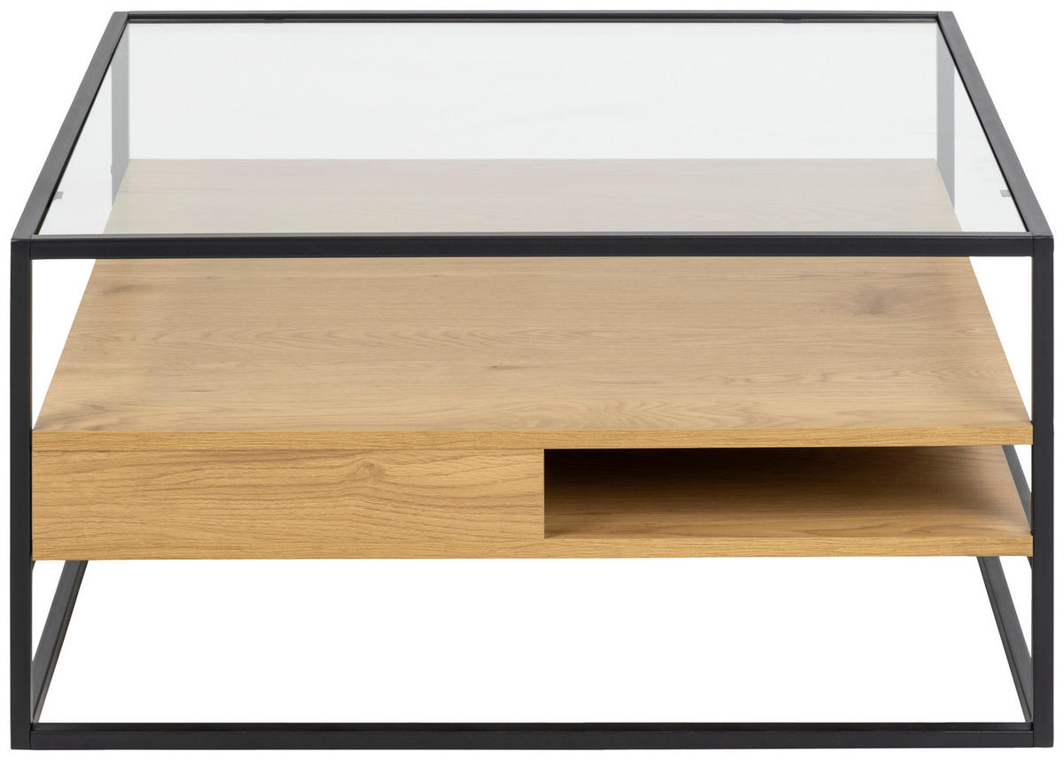 COUCHTISCH Wildeiche ESG, Klarglas 80/80/40 cm quadratisch Klar, Schwarz, Eichefarben  - Klar/Eichefarben, MODERN, Glas/Holzwerkstoff (80/80/40cm)