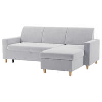 ECKSOFA NIKAS Hellgrau Flachgewebe Bettkasten  - Buchefarben/Hellgrau, Design, Holz/Textil (227/156cm) - MID.YOU