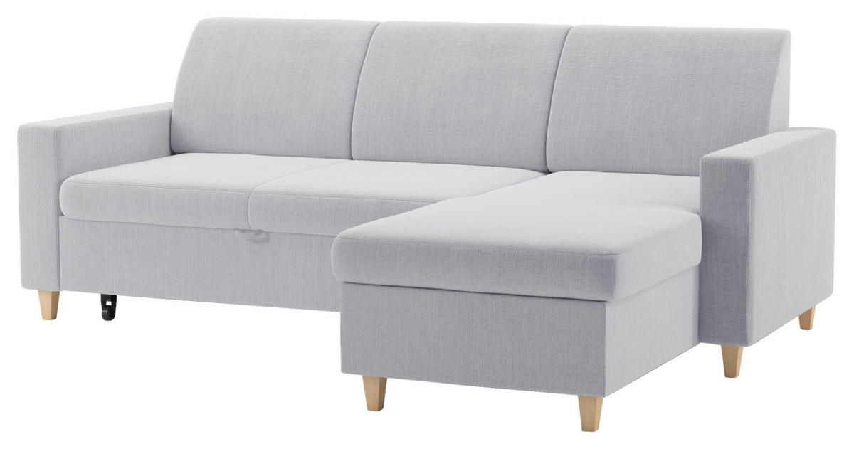 ECKSOFA NIKAS Hellgrau Flachgewebe Bettkasten  - Buchefarben/Hellgrau, Design, Holz/Textil (227/156cm) - MID.YOU