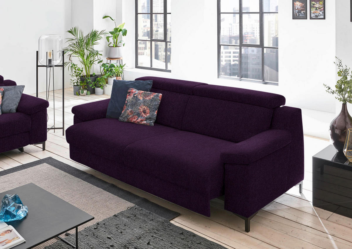 3-SITZER-SOFA in Chenille Violett  - Violett/Schwarz, Design, Textil/Metall (230/104/104cm) - Valdera