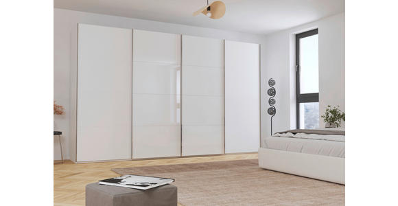 SCHWEBETÜRENSCHRANK 361/223/68 cm 4-türig Weiß  - Chromfarben/Weiß, KONVENTIONELL, Glas/Holzwerkstoff (361/223/68cm) - Novel