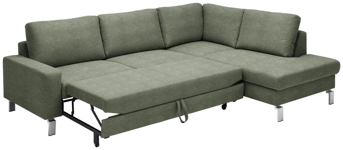 ECKSOFA in Flachgewebe Olivgrün  - Chromfarben/Olivgrün, Design, Textil/Metall (276/200cm) - Hom`in