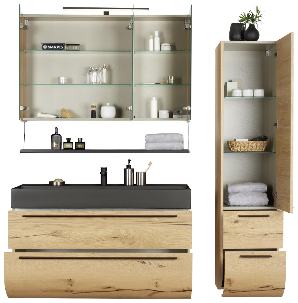 BADEZIMMER  in 120 cm  - Eichefarben/Schwarz, Modern, Glas/Holz (120cm) - Dieter Knoll