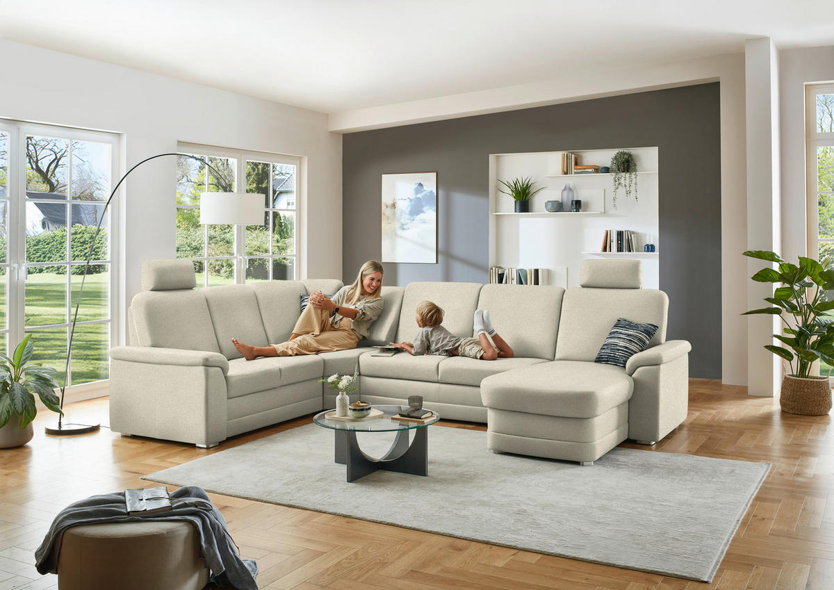 WOHNLANDSCHAFT  in Chenille Beige  - Beige/Alufarben, KONVENTIONELL, Holz/Textil (235/329/160cm) - Beldomo Comfort