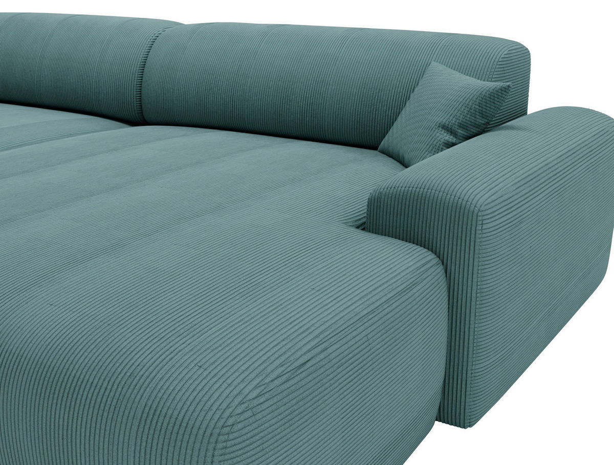 ECKSOFA in Velours, Feincord Salbeigrün  - Salbeigrün/Schwarz, Design, Kunststoff/Textil (292/178cm) - Livetastic