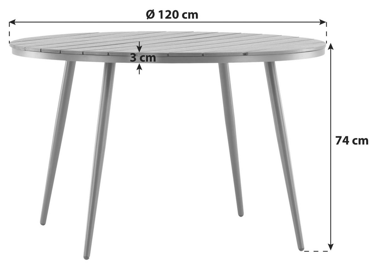 GARTENTISCH Metall, Kunststoff Schwarz rund  - Schwarz, KONVENTIONELL, Kunststoff/Metall (120/74cm) - Gardenson
