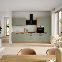 KÜCHENBLOCK Senso 330 cm  in Eichefarben, Olivgrün  - Eichefarben/Schwarz, MODERN, Holzwerkstoff/Metall (330cm) - Nobilia