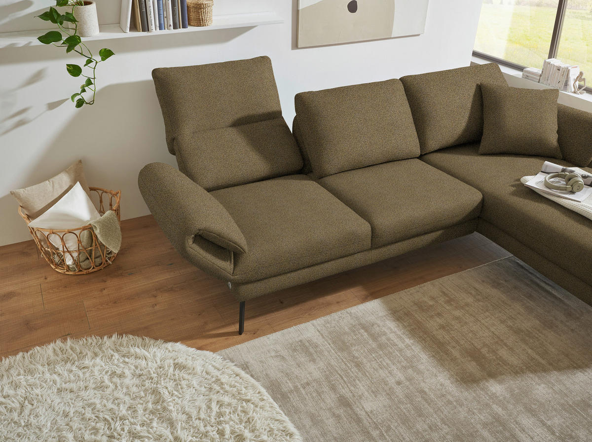 ECKSOFA  in Flachgewebe Khaki  255-365/175-224 cm  - Khaki/Schwarz, Design, Textil/Metall (255-365/175-224cm) - Dieter Knoll