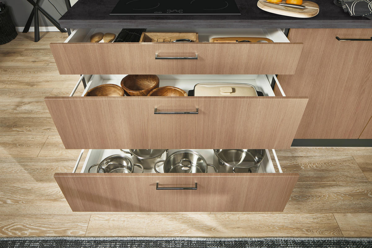 ECKKÜCHE 220/120 cm  in Graphitfarben, Schwarz, Eichefarben  - Eichefarben/Schwarz, Design, Holzwerkstoff/Metall (220/120cm) - Xora