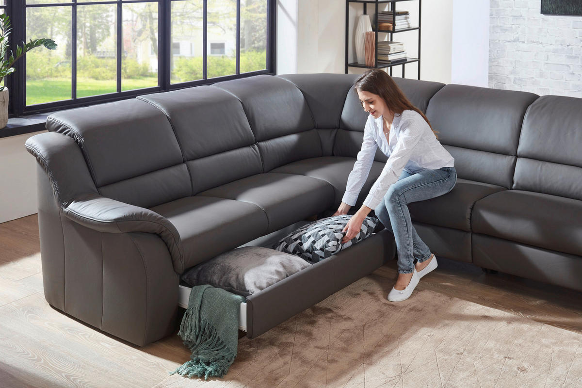ECKSOFA in Echtleder Grau  324/260 cm  - Chromfarben/Grau, KONVENTIONELL, Leder/Kunststoff (324/260cm) - Cantus