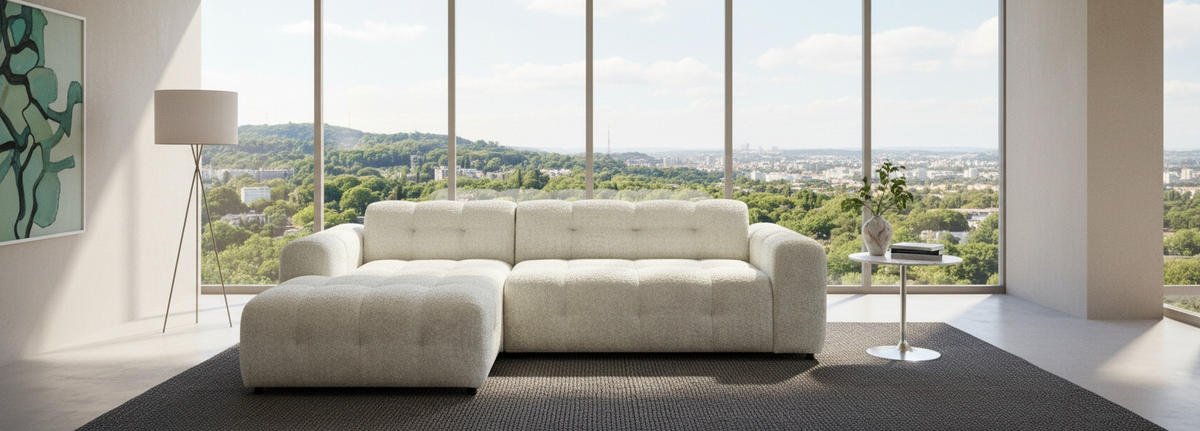 ECKSOFA RUNO Beige Bouclé  - Beige/Schwarz, Design, Kunststoff/Textil (175/270cm) - MID.YOU