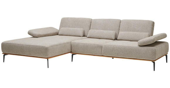 ECKSOFA in Flachgewebe Hellbraun  - Hellbraun/Schwarz, Natur, Holz/Textil (176/314cm) - Valnatura