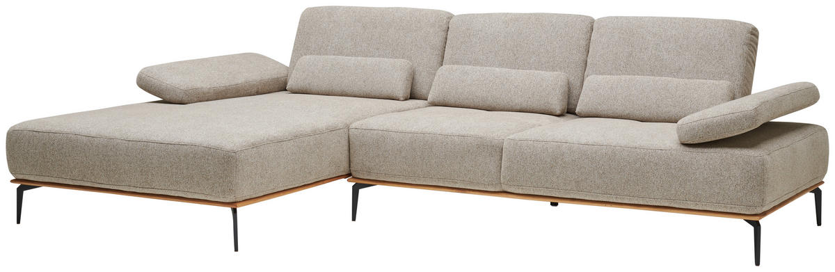 ECKSOFA in Flachgewebe Hellbraun  - Hellbraun/Schwarz, Natur, Holz/Textil (176/314cm) - Valnatura