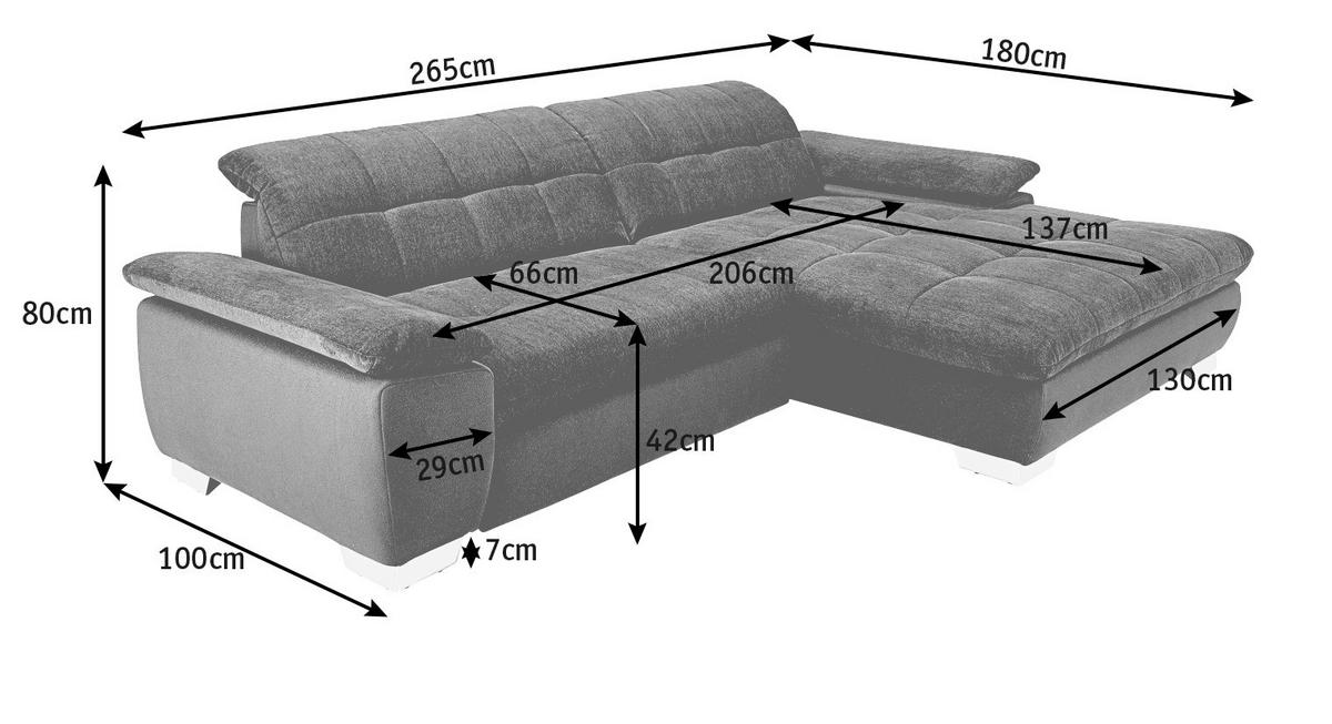 ECKSOFA in Mikrofaser Türkis  - Türkis/Chromfarben, Design, Textil/Metall (265/180cm) - Carryhome