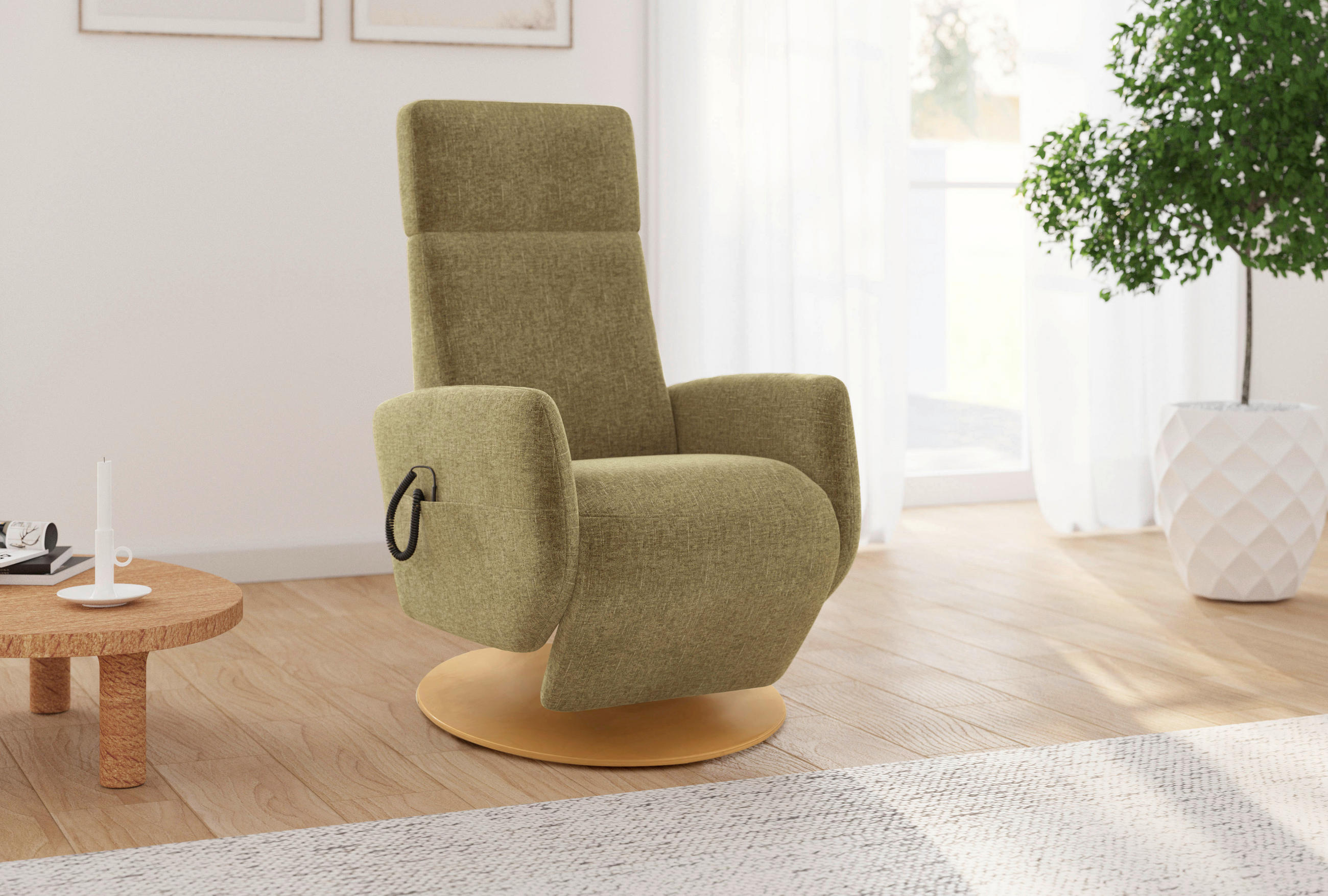RELAXSESSEL Flachgewebe Aufstehhilfe    - Eichefarben/Olivgrün, KONVENTIONELL, Holz/Textil (71/110/82cm) - Sit & More