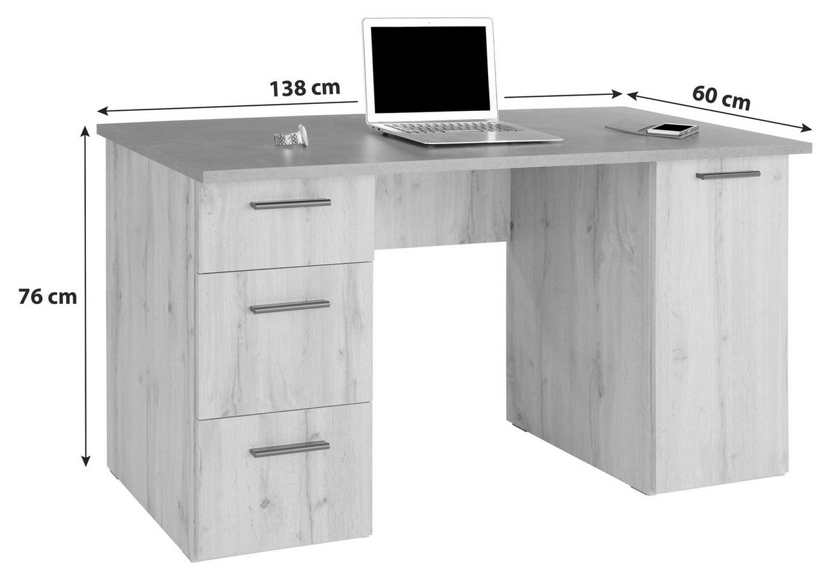 PISALNA MIZA leseni material barve hrasta  - barve hrasta/barve aluminija, Moderno, umetna masa/leseni material (138/76/60cm) - Carryhome