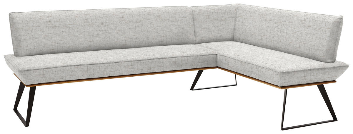 ECKBANK 243/163 cm Webstoff Schwarz, Eichefarben, Hellgrau Eiche massiv Metall   - Eichefarben/Hellgrau, Design, Holz/Textil (243/163cm) - Voleo