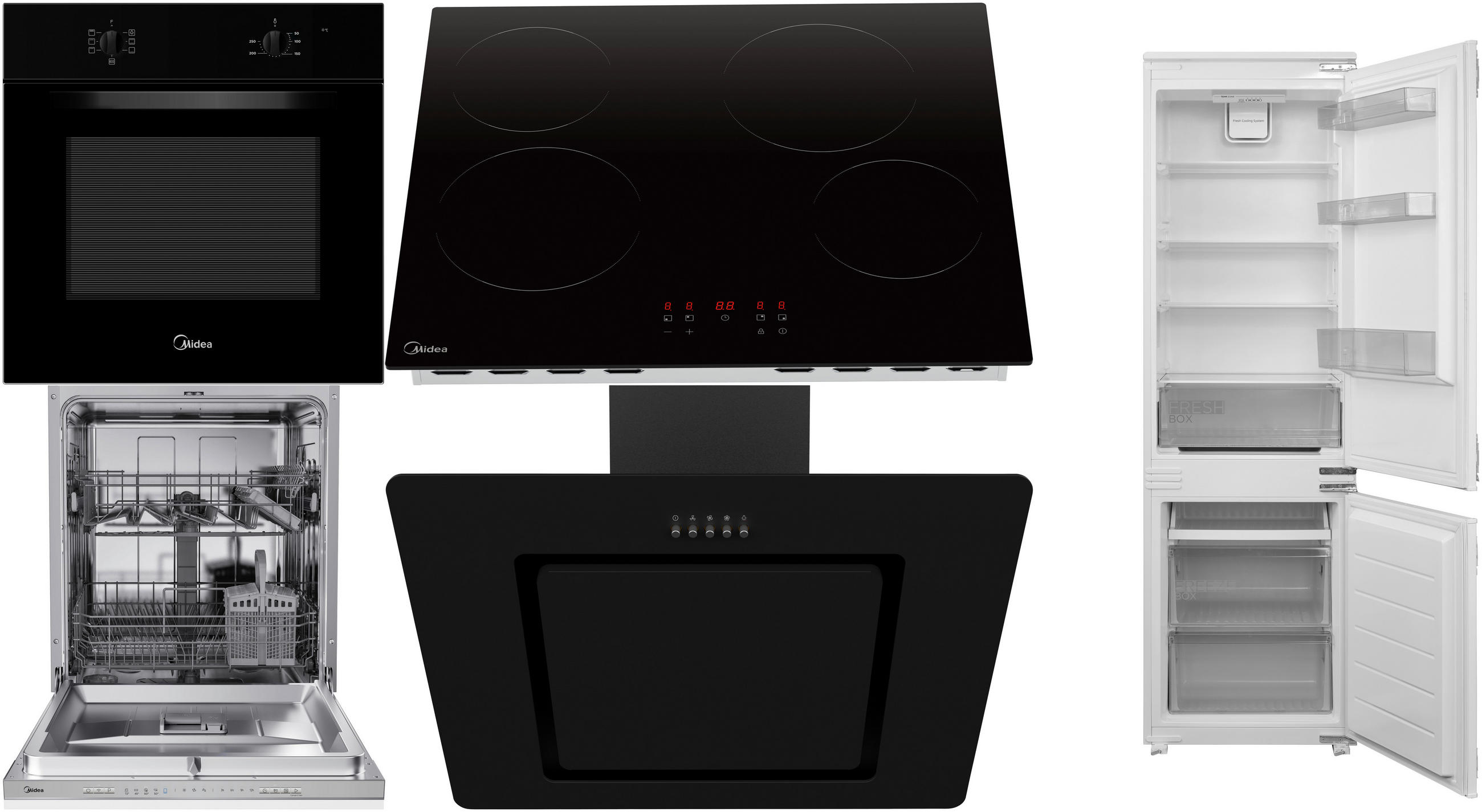 ELEKTROGERÄTESET PowerSet1  - Edelstahlfarben/Schwarz, Basics, Glas/Metall - Midea