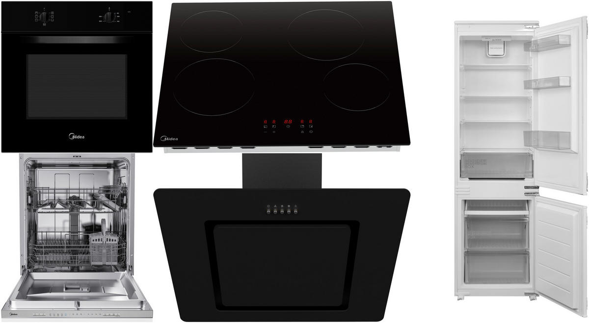 ELEKTROGERÄTESET PowerSet1  - Edelstahlfarben/Schwarz, Basics, Glas/Metall - Midea