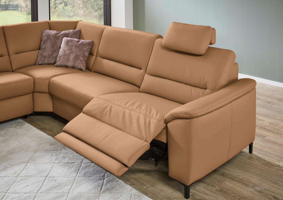 ECKSOFA  in Echtleder Hellbraun  249/290 cm  - Hellbraun/Schwarz, KONVENTIONELL, Leder/Metall (249/290cm) - Beldomo Premium