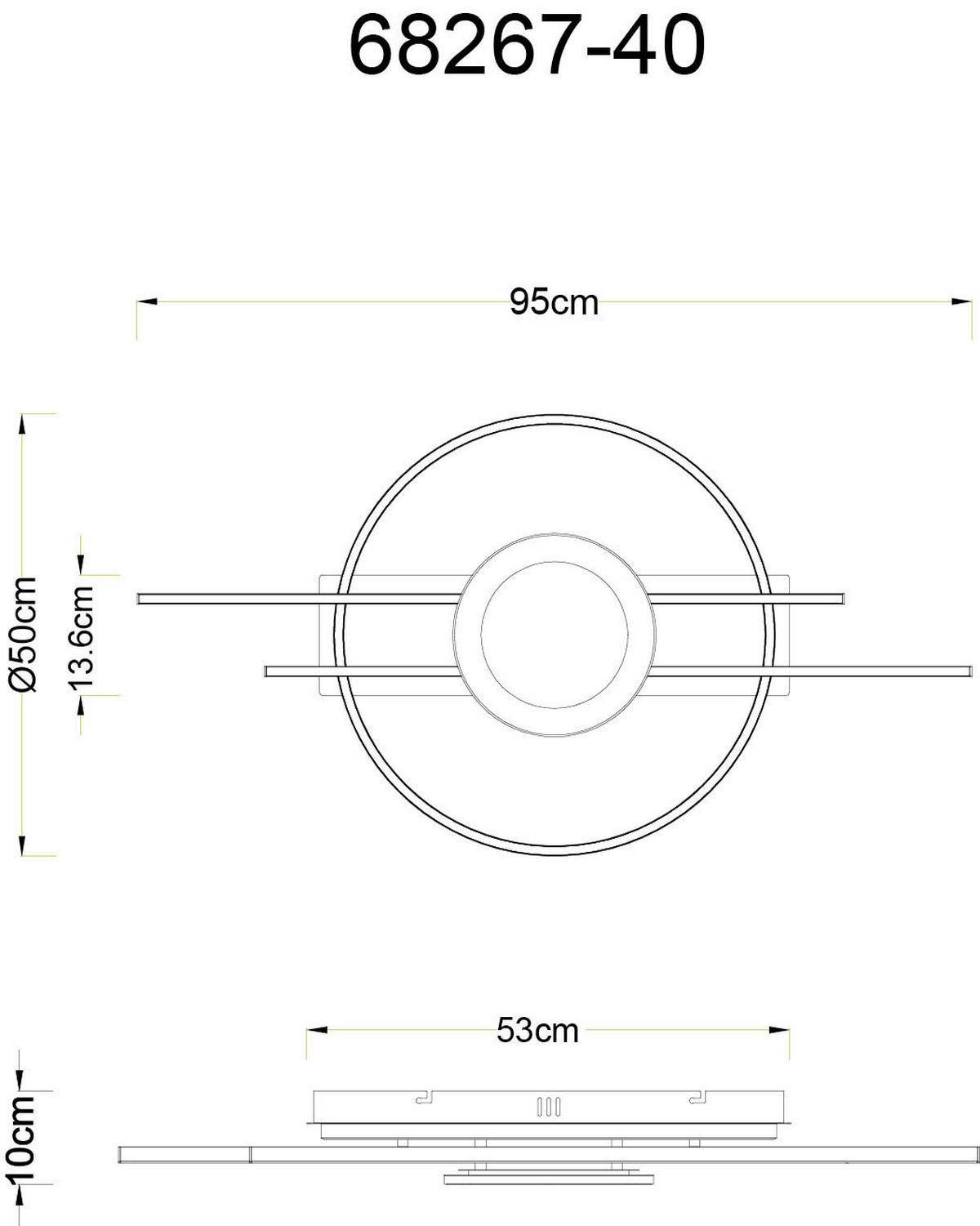 LED-DECKENLEUCHTE Donte 95/50/10 cm  - Sandfarben/Silberfarben, Design, Kunststoff/Metall (95/50/10cm) - Globo