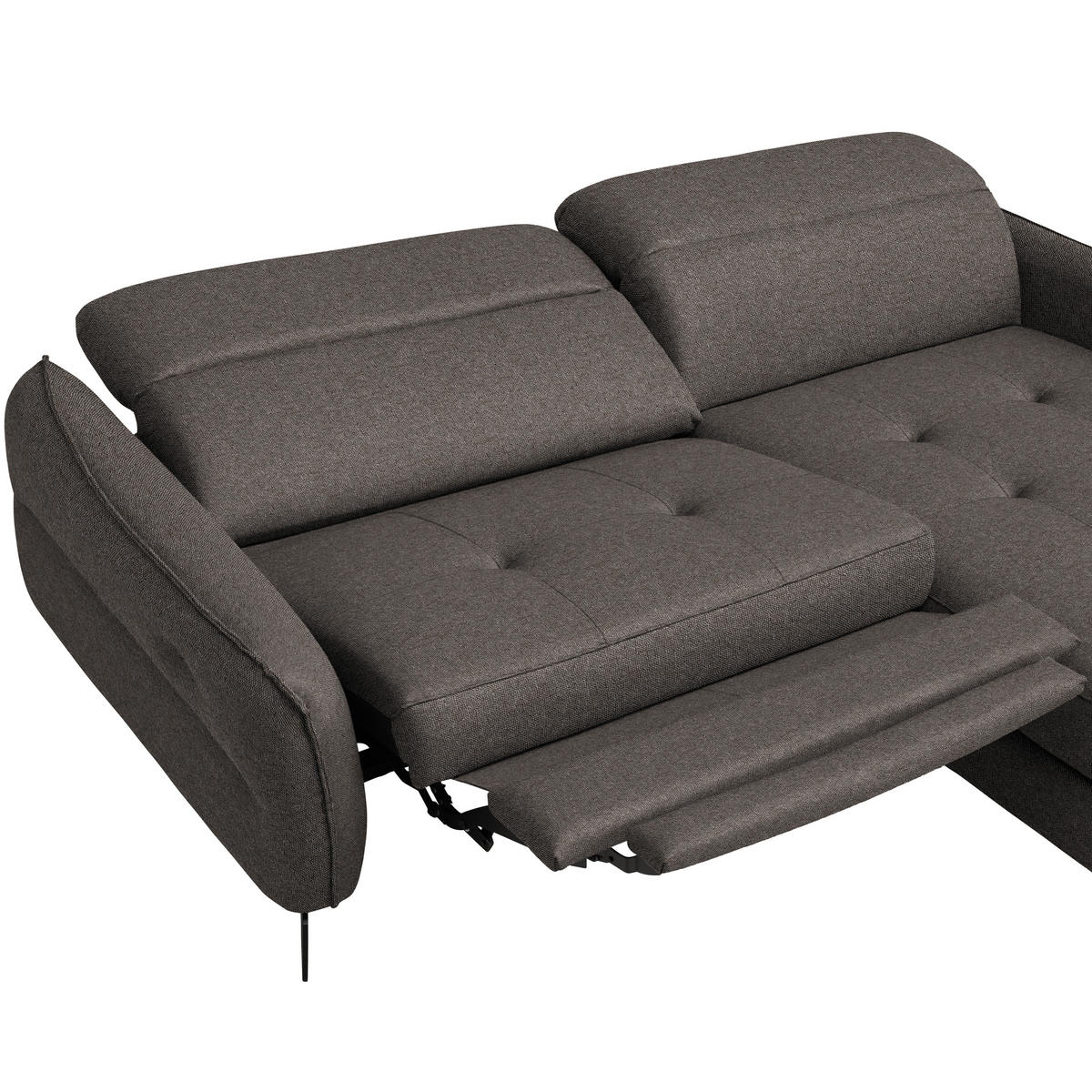 ECKSOFA Flachgewebe Graubraun  - Graubraun/Schwarz, Design, Textil/Metall (246/175cm) - Celina
