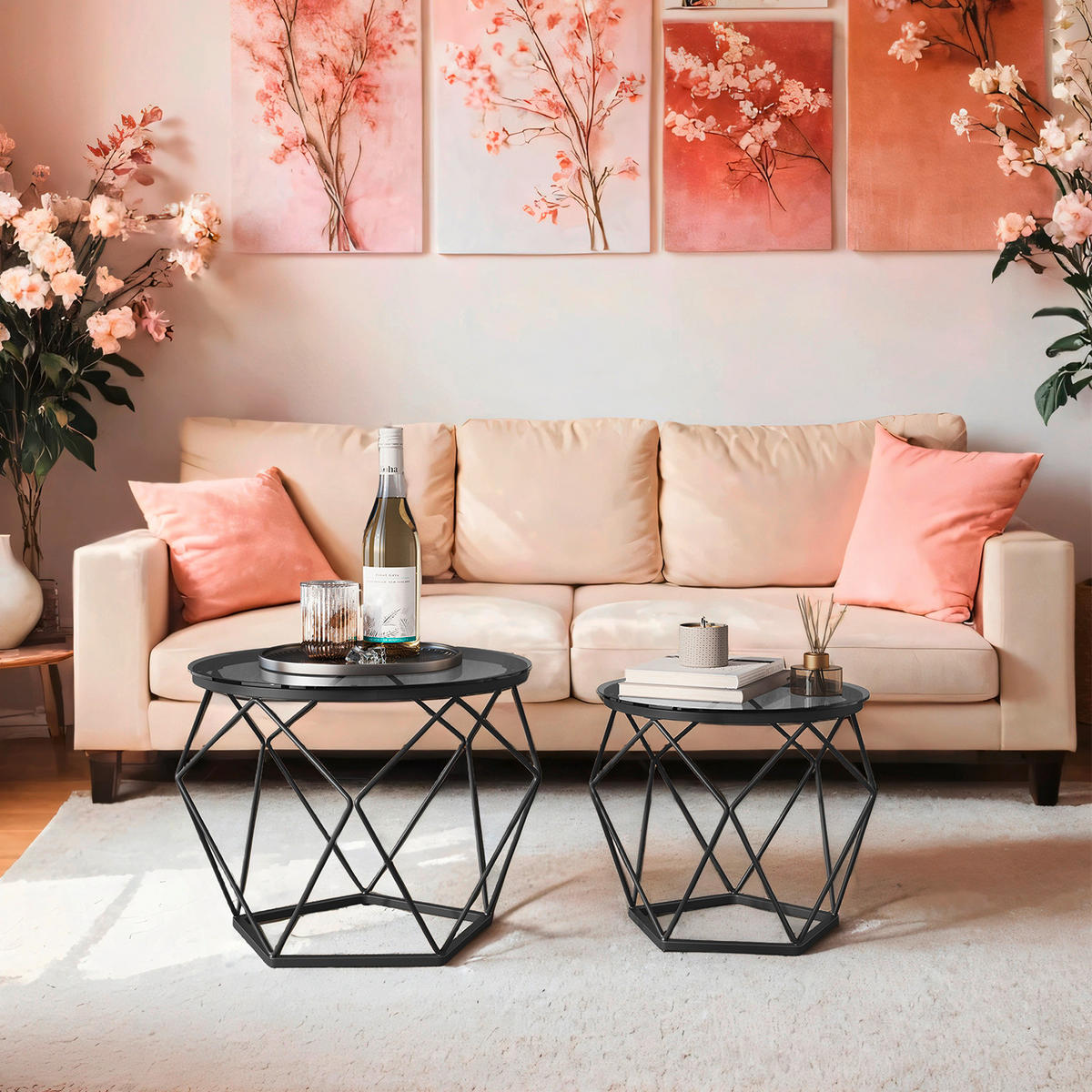 COUCHTISCHSET in Metall, Glas  - Schwarz, Trend, Glas/Metall (50/39,8/50cm) - MID.YOU