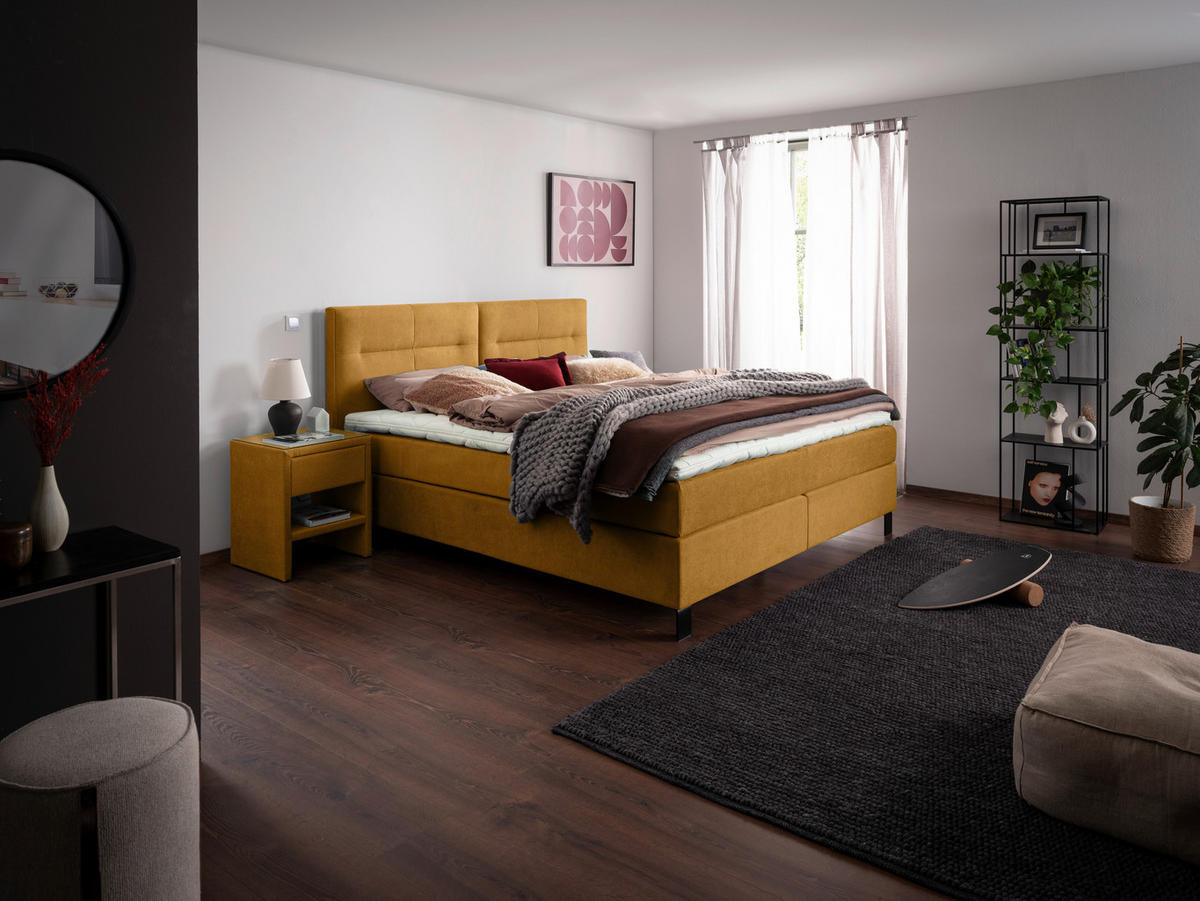 BOXSPRINGBETT 240/220 cm  in Senfgelb  - Senfgelb/Schwarz, KONVENTIONELL, Textil/Metall (240/220cm) - Esposa