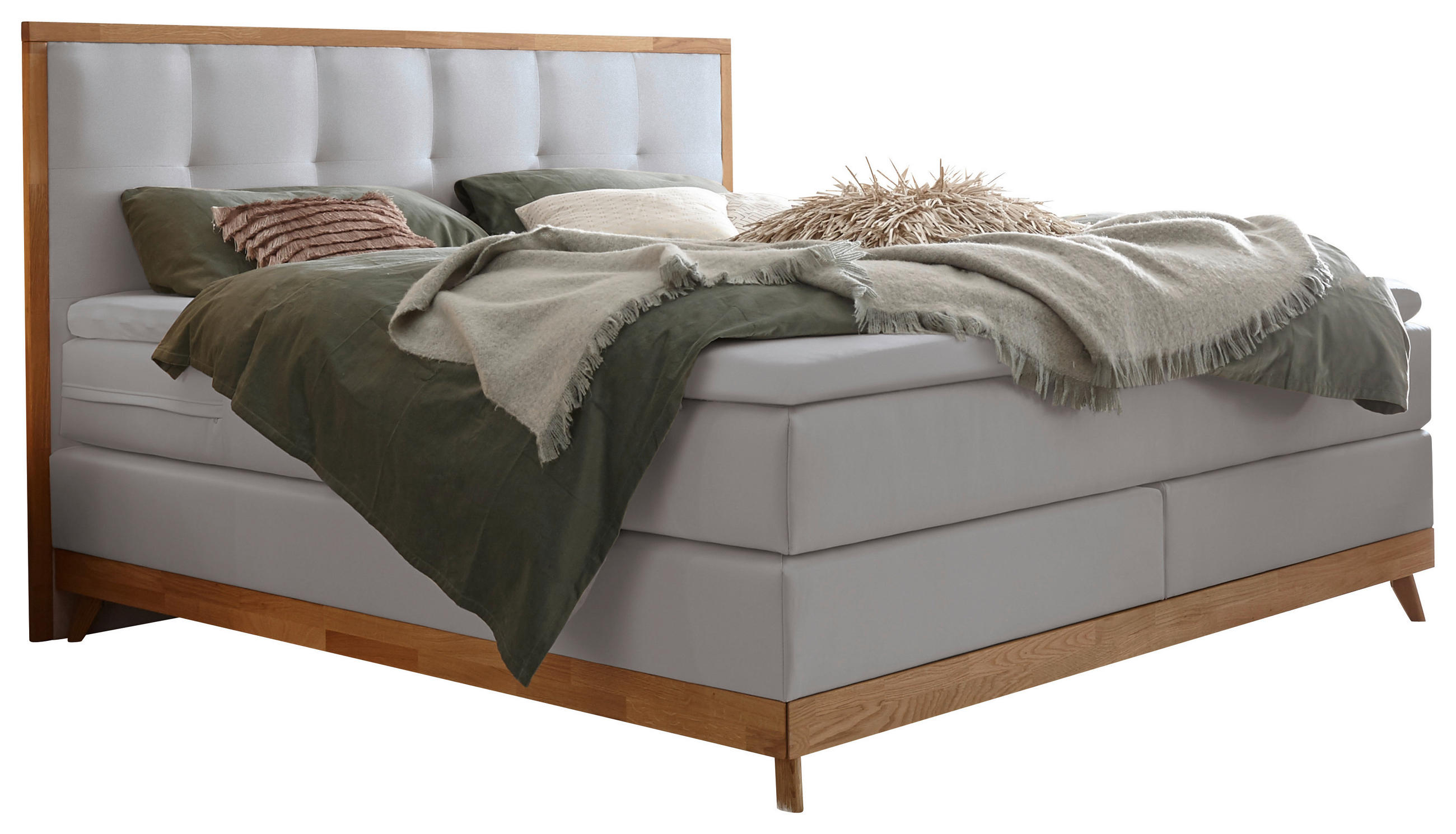 BOXSPRINGBETT 180/200 cm  in Grau, Eichefarben  - Eichefarben/Grau, KONVENTIONELL, Holz/Textil (180/200cm) - Hasena