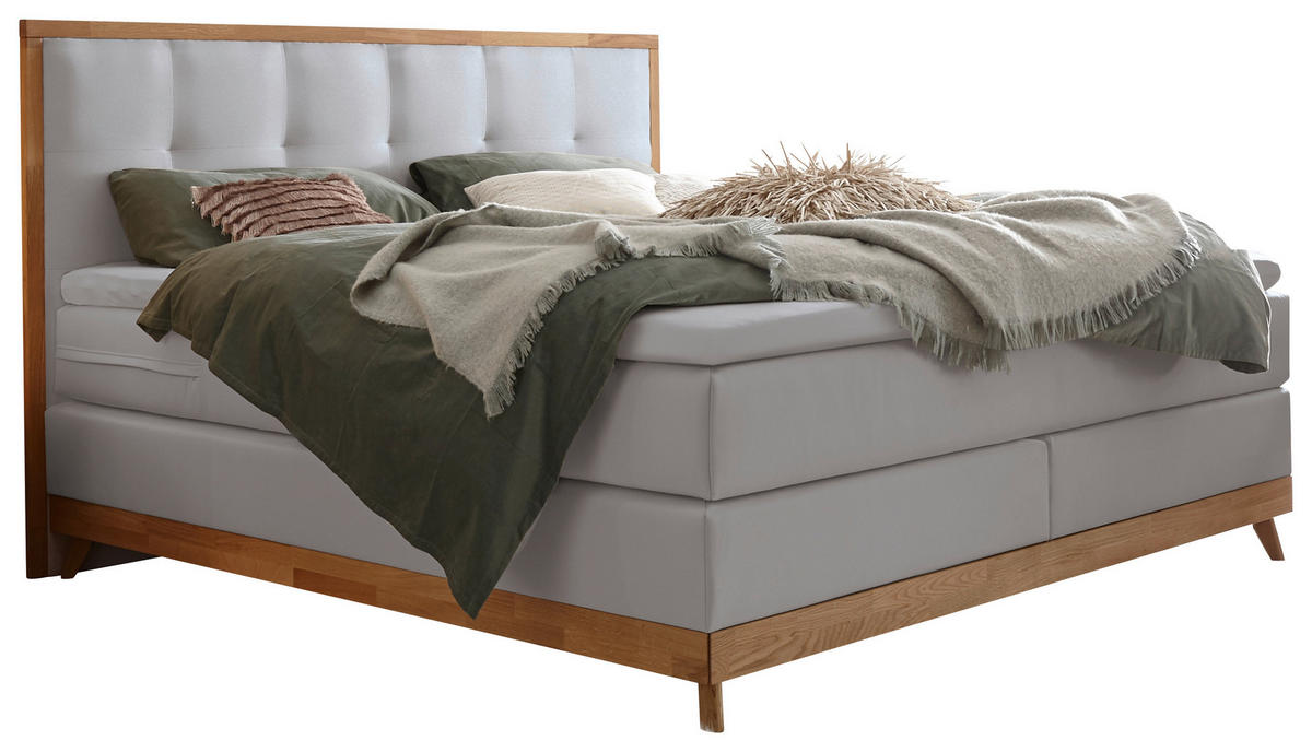 BOXSPRINGBETT 140/200 cm in Grau, Eichefarben von HASENA