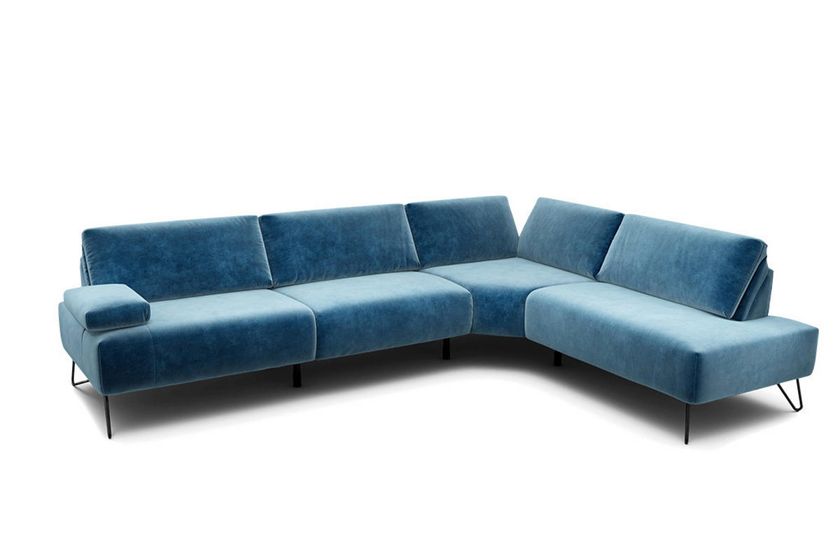 ECKSOFA Cosy Blau Samt  - Blau/Schwarz, Design, Textil/Metall (288-303/213cm) - SENSOO