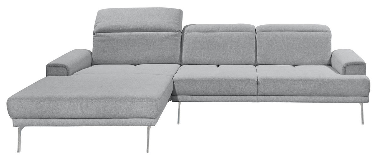 ECKSOFA Grau Flachgewebe  - Chromfarben/Grau, Design, Textil/Metall (193-220/288cm) - Musterring