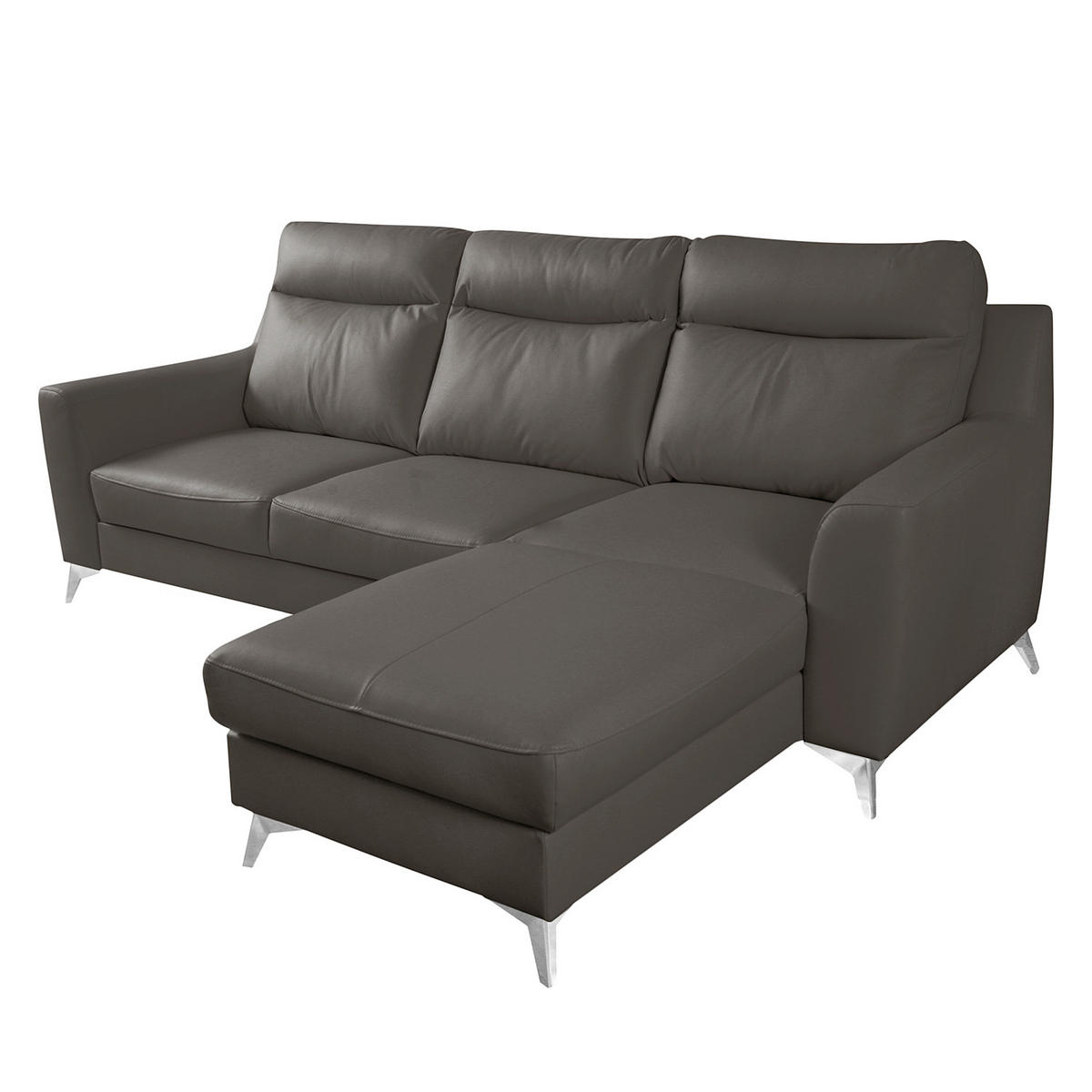 ECKSOFA Lederlook Echtleder Dunkelbraun  - Chromfarben/Dunkelbraun, Design, Leder/Textil (236/168cm) - Livetastic