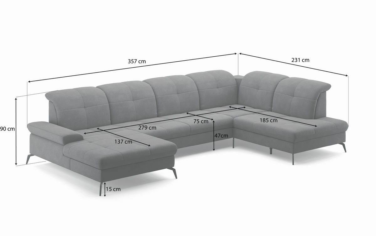 WOHNLANDSCHAFT in Flachgewebe Olivgrün  - Schwarz/Olivgrün, KONVENTIONELL, Textil/Metall (185/357/231cm) - Sit & More