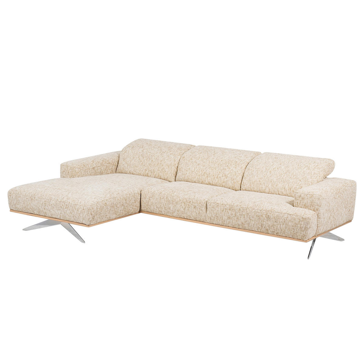 ECKSOFA PORTLAND in Struktur Beige Kopfteilverstellung  187/295 cm  - Chromfarben/Beige, Design, Holz/Textil (187/295cm) - Livetastic