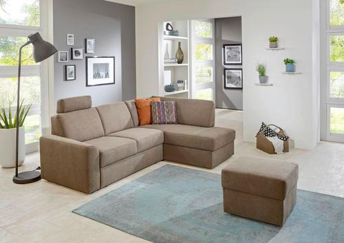 ECKSOFA in Webstoff Graubraun  224/165 cm  - Graubraun/Schwarz, KONVENTIONELL, Kunststoff/Textil (224/165cm) - Xora