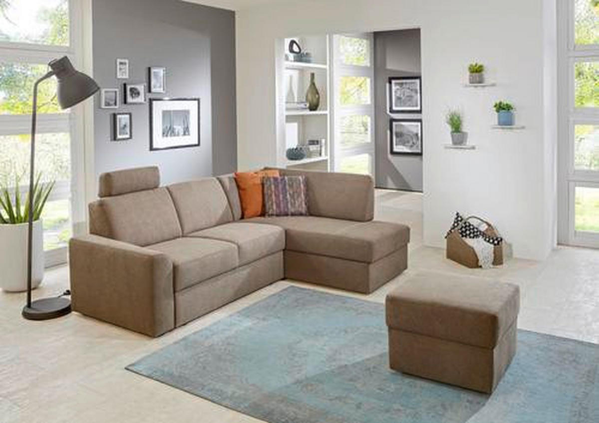 ECKSOFA in Webstoff Graubraun  - Graubraun/Schwarz, Konventionell, Kunststoff/Textil (224/165cm) - Xora