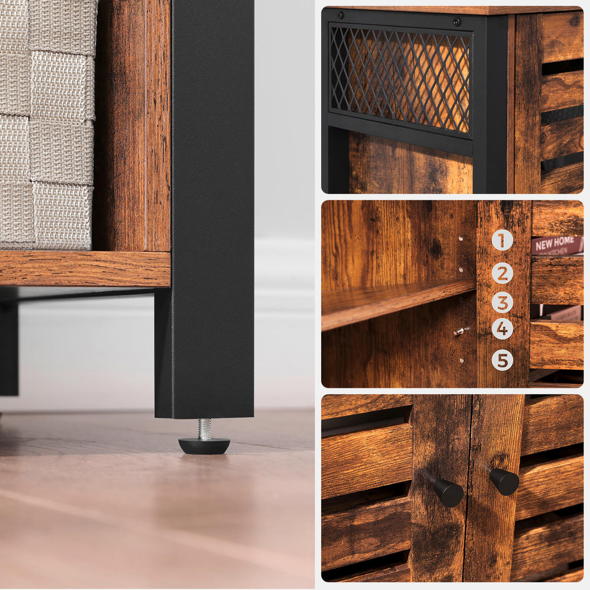 SIDEBOARD INDUSTRIE-DESIGN Braun, Schwarz Einlegeböden  - Schwarz/Braun, Trend, Holzwerkstoff/Metall (110/75/33cm) - Boxxx
